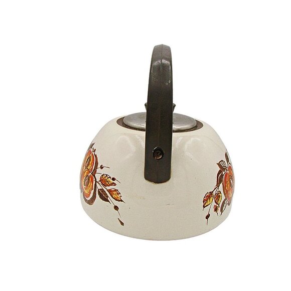 1970 JMP Enamelware Tea Kettle Water Kettle MCM Fruit Design Orange Brown Yellow - Picture 2 of 12